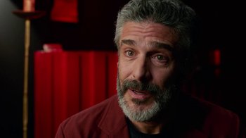 Movie still from “Pain and Glory” (2019), directed by Pedro Almodóvar – A person with a beard; Close Up shot, Over the shoulder angle