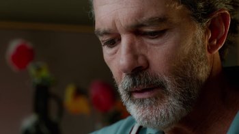 Movie still from “Pain and Glory” (2019), directed by Pedro Almodóvar – A person with a beard; Close Up shot, Low angle