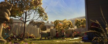 Movie still from “ParaNorman” (2012), directed by Sam Fell – A group of people standing in the grass; Extreme Wide shot, High angle