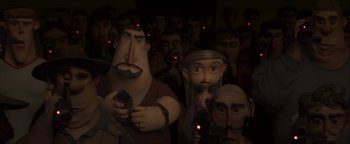 Movie still from “ParaNorman” (2012), directed by Sam Fell – A bunch of people that are in a room; Close Up shot, High angle