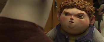 Movie still from “ParaNorman” (2012), directed by Sam Fell – The head and face of a cartoon character; Close Up shot, High angle