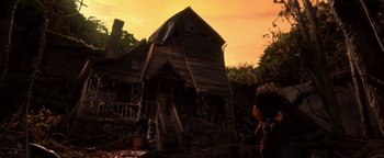 Movie still from “ParaNorman” (2012), directed by Sam Fell – An image of an old house in the middle of the day; Extreme Wide shot, Low angle