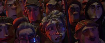 Movie still from “ParaNorman” (2012), directed by Sam Fell – A group of people that are standing in the dark; Close Up shot, Low angle