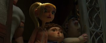 Movie still from “ParaNorman” (2012), directed by Sam Fell – A doll and a doll head; Close Up shot, Low angle