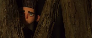 Movie still from “ParaNorman” (2012), directed by Sam Fell – A person's face in a dark room; Close Up shot, Low angle
