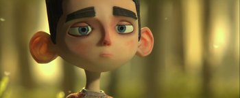 Movie still from “ParaNorman” (2012), directed by Sam Fell – The face of an animated character; Close Up shot, Over the shoulder angle