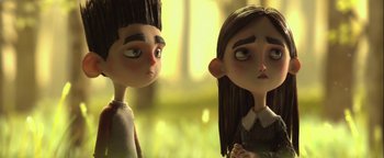 Movie still from “ParaNorman” (2012), directed by Sam Fell – A couple of people that are looking at each other; Close Up shot, Over the shoulder angle
