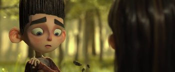 Movie still from “ParaNorman” (2012), directed by Sam Fell – The head of paranorman; Close Up shot, Over the shoulder angle