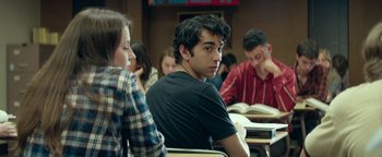 Movie still from “My Friend Dahmer” (2017), directed by Marc Meyers – A group of people sitting in a classroom; Close Up shot, Over the shoulder angle