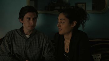 Movie still from “Paterson” (2016), directed by Jim Jarmusch – A man and a woman sitting next to each other in a room; Close Up shot, Over the shoulder angle