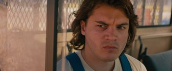 Movie still from “Prince Avalanche” (2013), directed by David Gordon Green – A person with long brown hair; Close Up shot, Low angle