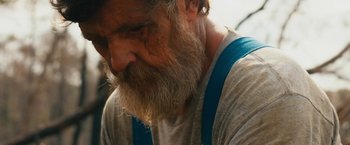 Movie still from “Prince Avalanche” (2013), directed by David Gordon Green – A person with a beard; Close Up shot, Over the shoulder angle