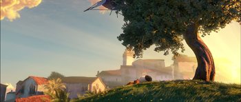 Movie still from “Puss in Boots” (2011), directed by Chris Miller – An image of an image of an image of an image of an image of an image of an image of an image of an image of an image; Extreme Wide shot, Low angle