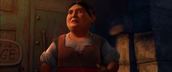 Movie still from “Puss in Boots” (2011), directed by Chris Miller – An animated woman looking up at the sky; Medium shot, Low angle