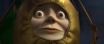 Movie still from “Puss in Boots” (2011), directed by Chris Miller – The face of an animated character; Extreme Close Up shot, Low angle