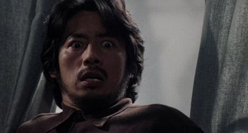 Movie still from “Ringu” (1998), directed by Hideo Nakata – A person with long black hair; Close Up shot, Low angle