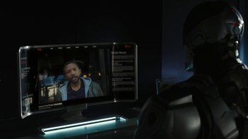 Movie still from “RoboCop” (2014), directed by José Padilha – A man sitting in front of a computer monitor; Close Up shot, Over the shoulder angle