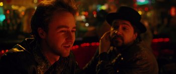 Movie still from “Rounders” (1998), directed by John Dahl – Two men sitting in a room at night; Close Up shot, Over the shoulder angle