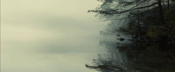 Movie still from “Run All Night” (2015), directed by Jaume Collet-Serra – A body of water that has trees in the water; Extreme Wide shot, High angle