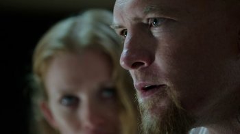 Movie still from “Sabotage” (2014), directed by David Ayer – A man and a woman's face; Close Up shot, Low angle