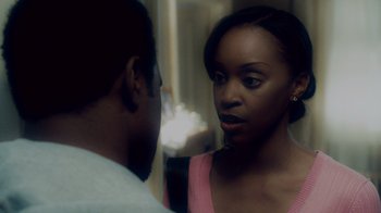 Movie still from “Saw IV” (2007), directed by Darren Lynn Bousman – A man and a woman talking to each other; Close Up shot, Over the shoulder angle