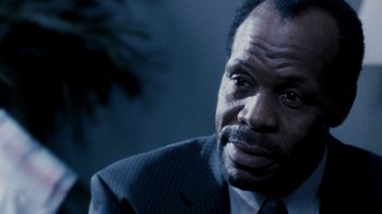 Movie still from “Saw V” (2008), directed by David Hackl – A person wearing a suit and tie; Close Up shot, Over the shoulder angle