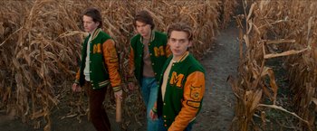 Movie still from “Scary Stories to Tell in the Dark” (2019), directed by André Øvredal – A couple of young men standing next to each other; Medium shot, High angle