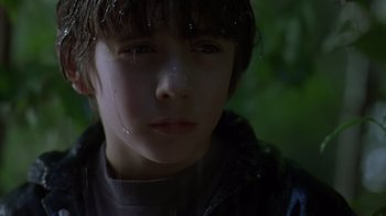 Movie still from “Searching for Bobby Fischer” (1993), directed by Steven Zaillian – A young boy is looking at the camera through a glass window; Close Up shot, Low angle