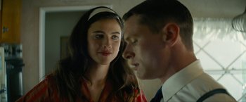 Movie still from “Seberg” (2019), directed by Benedict Andrews – A man and a woman looking at one another; Close Up shot, Over the shoulder angle