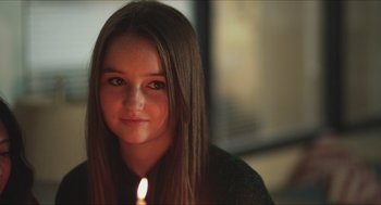 Movie still from “Short Term 12” (2013), directed by Destin Daniel Cretton – A girl is holding a lit candle in her hand; Close Up shot, Over the shoulder angle