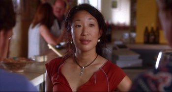 Movie still from “Sideways” (2004), directed by Alexander Payne – A person wearing a red shirt; Close Up shot, High angle