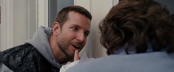 Movie still from “Silver Linings Playbook” (2012), directed by David O. Russell – A man talking to another man in the mirror; Close Up shot, Over the shoulder angle