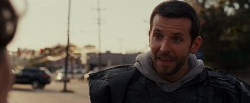 Movie still from “Silver Linings Playbook” (2012), directed by David O. Russell – A person wearing a jacket; Close Up shot, Over the shoulder angle