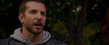 Movie still from “Silver Linings Playbook” (2012), directed by David O. Russell – A person wearing a jacket; Close Up shot, Over the shoulder angle