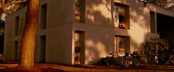 Movie still from “Spring Breakers” (2012), directed by Harmony Korine – A bicycle parked in front of a building; Extreme Wide shot, Low angle