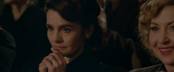 Movie still from “Stan & Ollie” (2018), directed by Jon S. Baird – An older woman is looking at the camera; Close Up shot, Over the shoulder angle