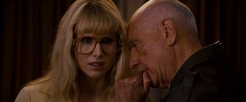 Movie still from “Stand Up Guys” (2012), directed by Fisher Stevens – An older man and a young woman looking at each other; Close Up shot, Over the shoulder angle