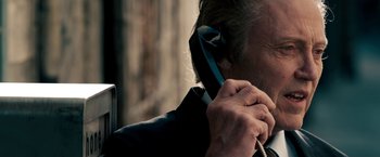 Movie still from “Stand Up Guys” (2012), directed by Fisher Stevens – A man is talking on a cell phone; Close Up shot, Low angle