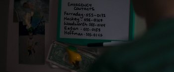Movie still from “Summer of 84” (2018), directed by Yoann-Karl Whissell – A contact list on top of money; Extreme Close Up shot, Overhead angle