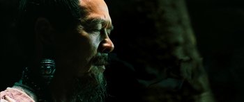 Movie still from “Ong Bak 3” (2010), directed by Tony Jaa – A person with long hair and beard; Extreme Close Up shot, Low angle