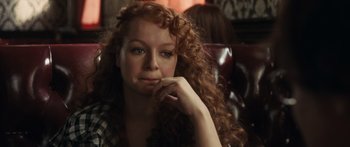 Movie still from “Synecdoche, New York” (2008), directed by Charlie Kaufman – A person with curly red hair; Close Up shot, Over the shoulder angle