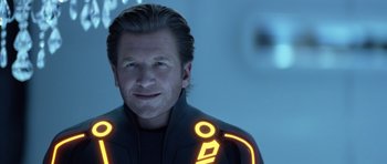 Movie still from “TRON: Legacy” (2010), directed by Joseph Kosinski – A person wearing a jacket; Close Up shot, Over the shoulder angle