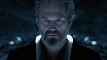 Movie still from “TRON: Legacy” (2010), directed by Joseph Kosinski – A person wearing a suit; Close Up shot, Over the shoulder angle