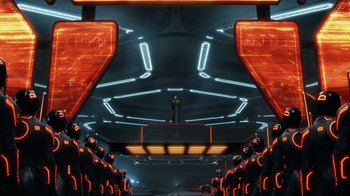 Movie still from “TRON: Legacy” (2010), directed by Joseph Kosinski – An image of an alien ship in the middle of the night; Extreme Wide shot, Low angle