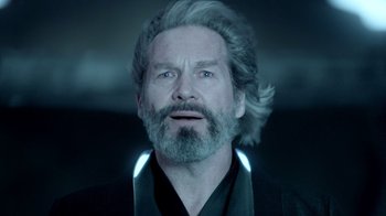 Movie still from “TRON: Legacy” (2010), directed by Joseph Kosinski – A person with a beard; Close Up shot, Low angle