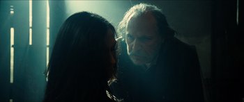 Movie still from “Taken 2” (2012), directed by Olivier Megaton – An old man and a young woman looking at each other; Close Up shot, Over the shoulder angle