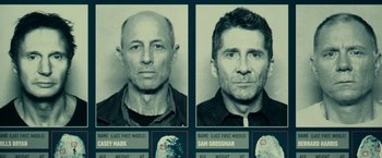 Movie still from “Taken 3” (2014), directed by Olivier Megaton – A couple of men are standing next to each other; Extreme Close Up shot, Overhead angle