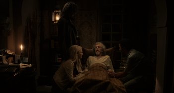Movie still from “Only Lovers Left Alive” (2013), directed by Jim Jarmusch – A man and a woman sitting in a chair; Wide shot, Over the shoulder angle