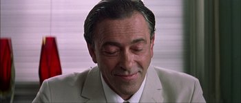 Movie still from “Talk to Her” (2002), directed by Pedro Almodóvar – A person wearing a suit and tie; Close Up shot, Over the shoulder angle