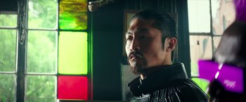 Movie still from “Teenage Mutant Ninja Turtles: Out of the Shadows” (2016), directed by Dave Green – A person with a beard; Close Up shot, Low angle